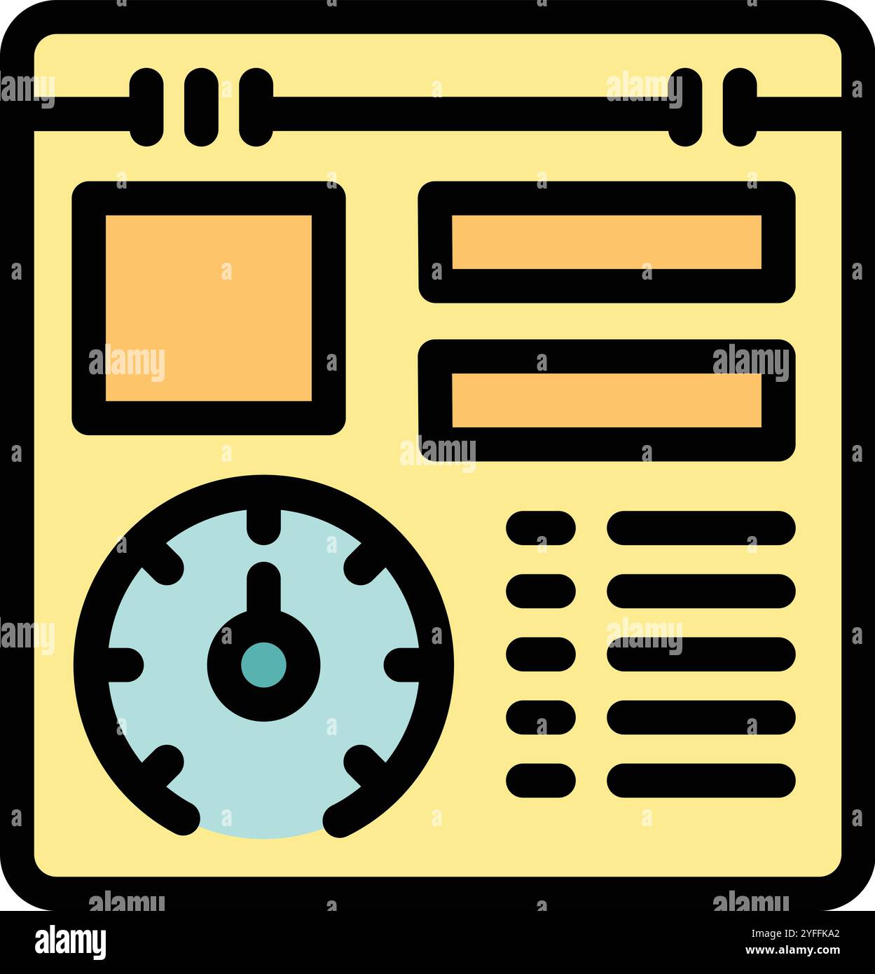 Simple icon of a project management app interface displaying various elements, including a clock highlighting the time tracking functionality Stock Vector