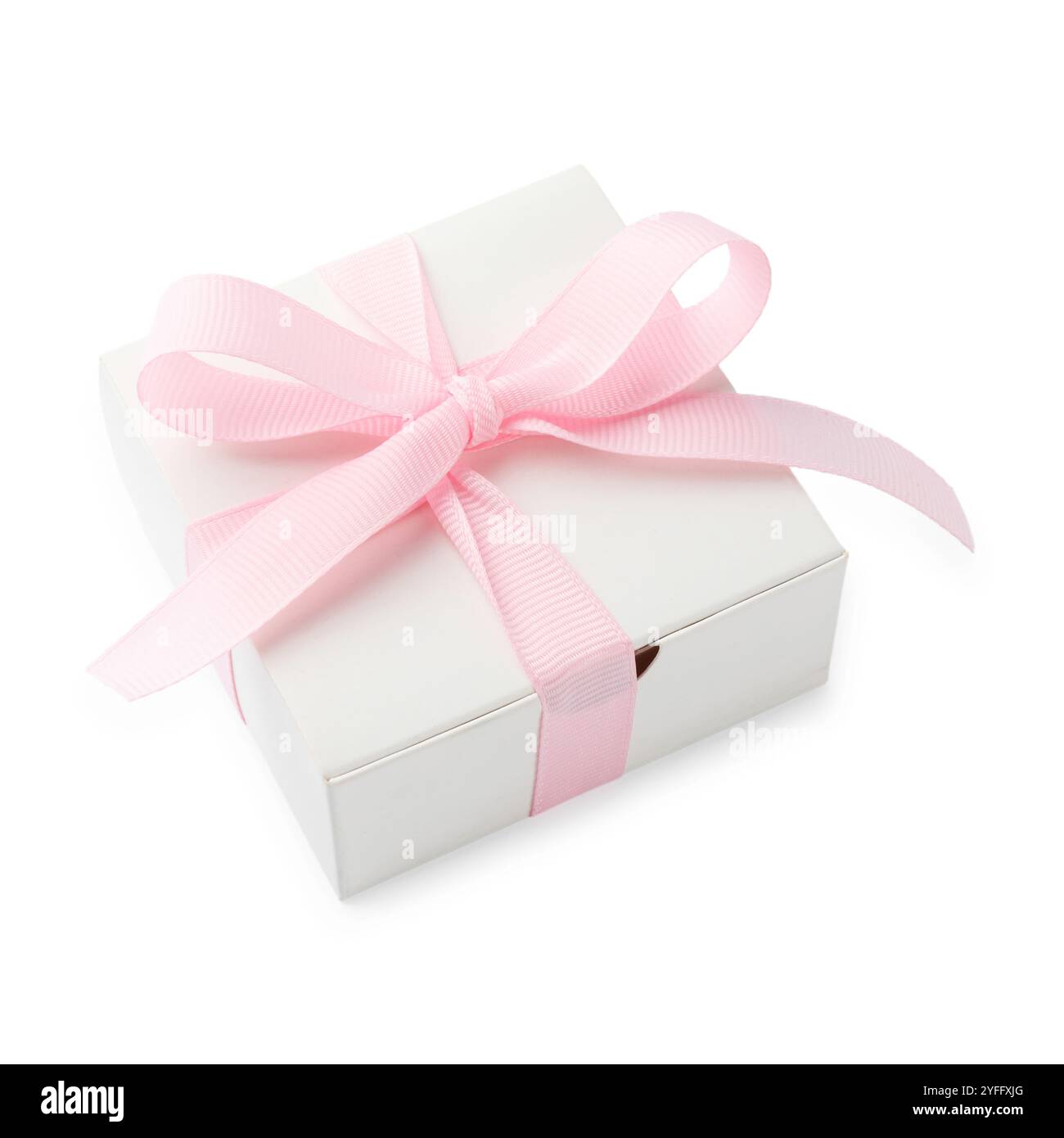 Beautiful gift box with pink bow isolated on white Stock Photo - Alamy