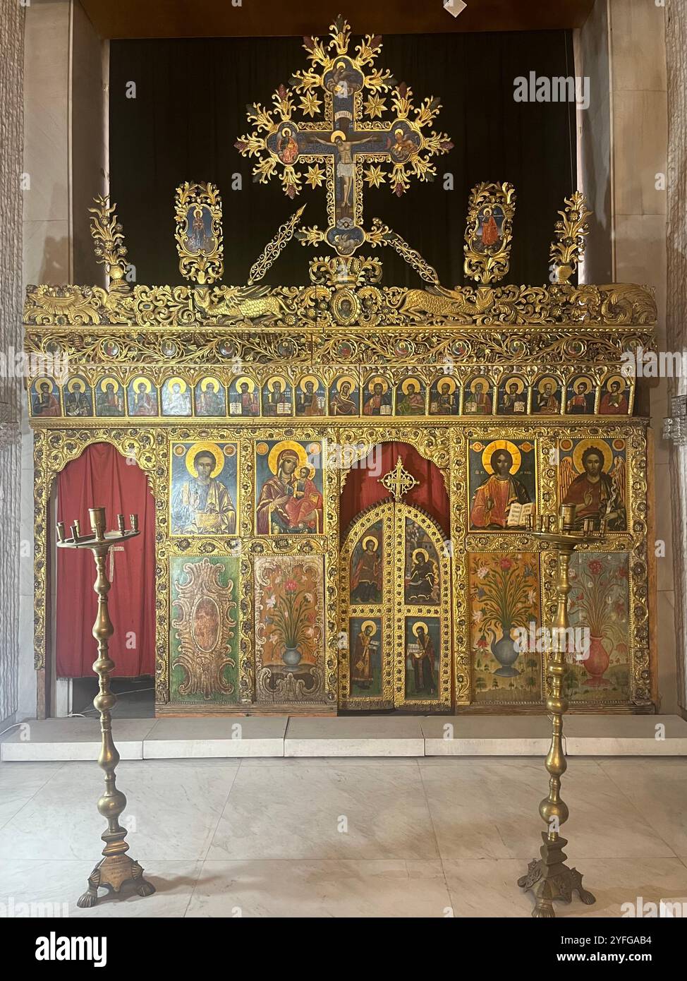Iconostasis from the church of the hermitage 'St. Apostle and Evangelist Luke' from 18th Century in the National Museum of History in Sofia Bulgaria - Smartphone Captured Stock Image