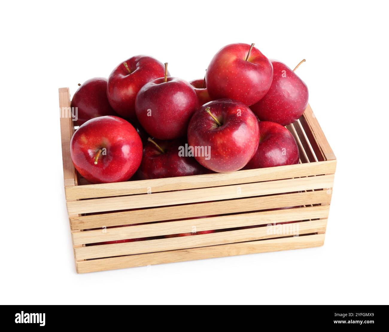 Fresh ripe red apples in wooden crate isolated on white Stock Photo - Alamy