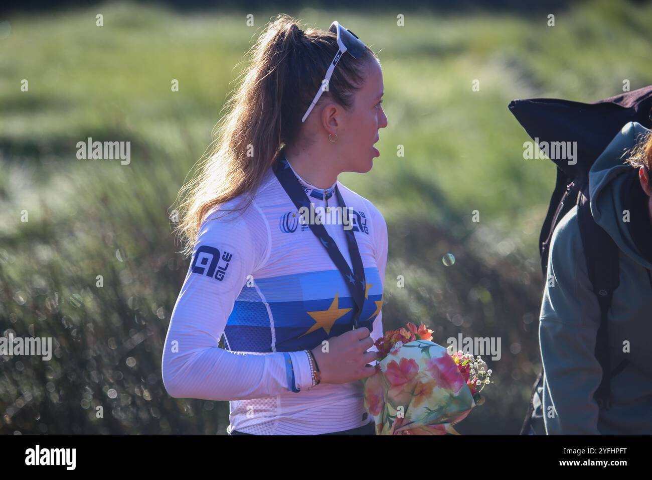 Pontevedra, Spain, 03rd November, 2024: Junior Women's European Champion, Anja Grossmann during the Junior Men's race of the 2024 European Cyclocross Championships, on 03 November 2024, in Pontevedra, Spain. Credit: Alberto Brevers / Alamy Live News. Stock Photo