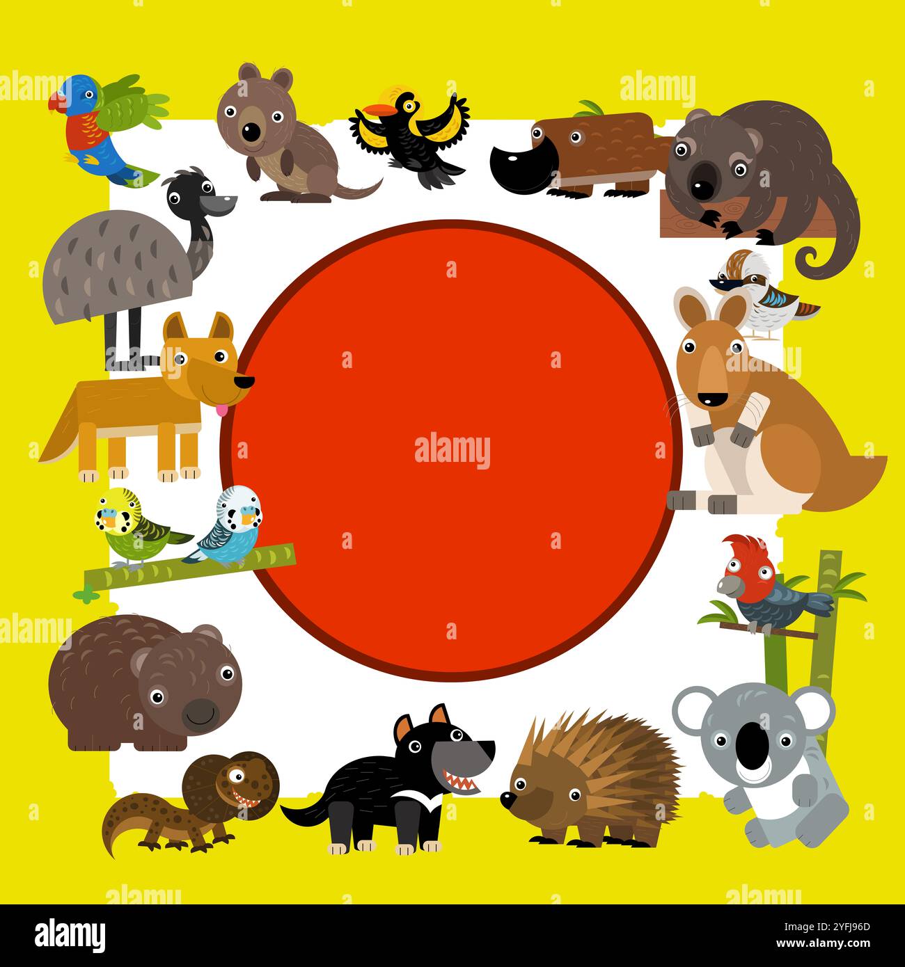 cartoon scene with frame border template with african animals and ...
