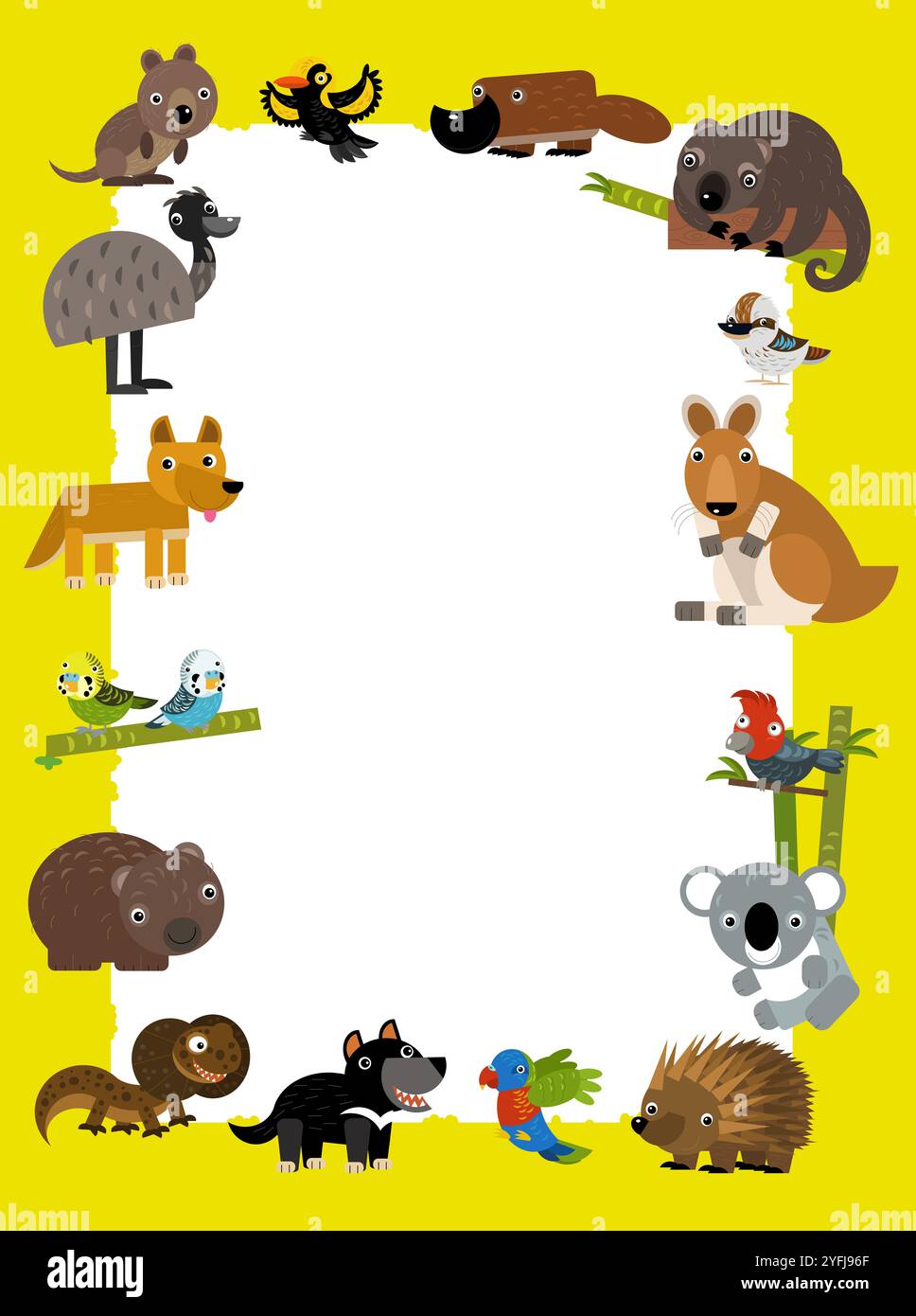 Dingo Border cartoon scene with frame border template with african animals and ...