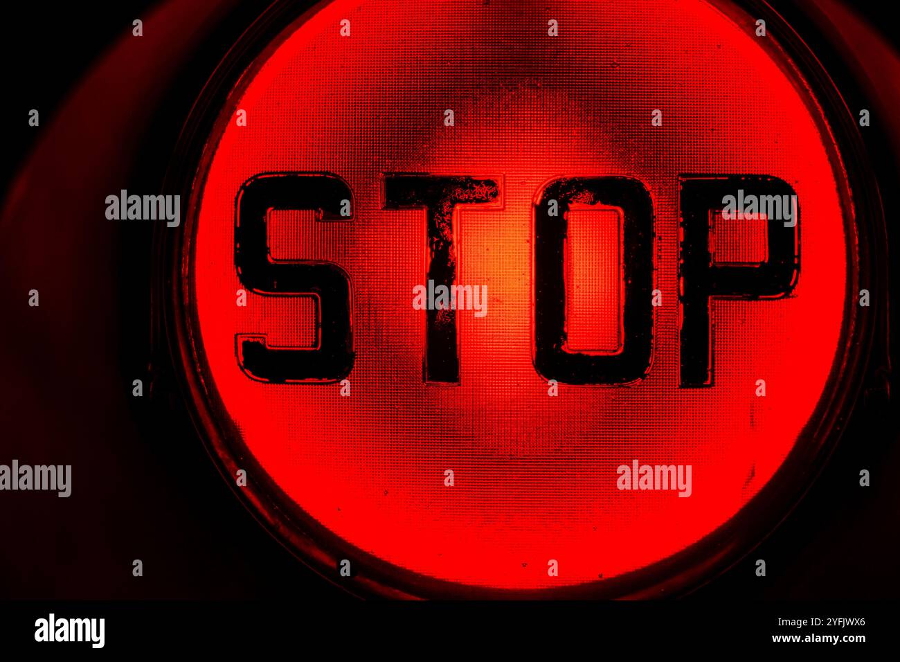 Close up Photograph of a Red Traffic Stop Light Stock Photo