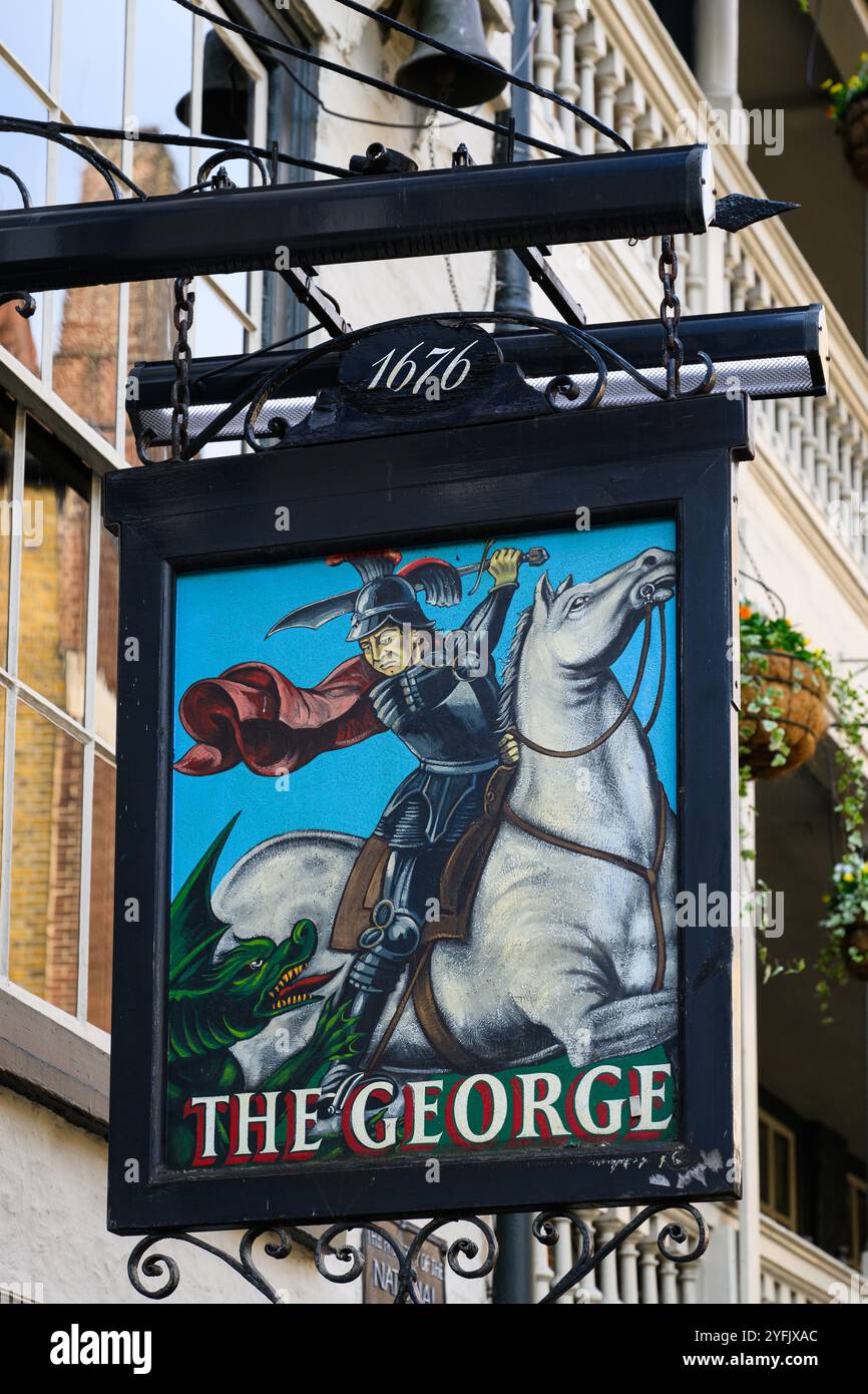 London, UK - September 20, 2024 -Sign at The George historic coaching inn and public house in Southwark Stock Photo