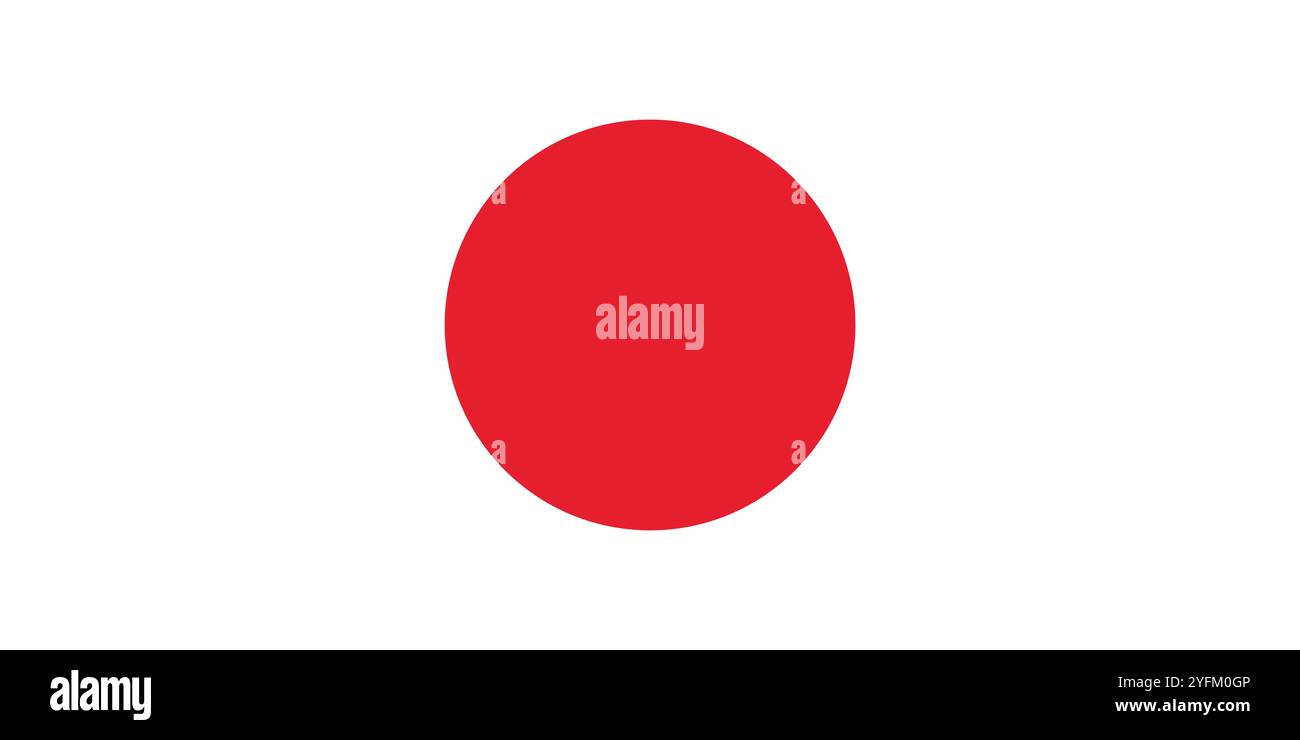 Japanese flag featuring a bold red circle symbolizing the sun against a clean white background evoking national pride and cultural identity. - Stock Image