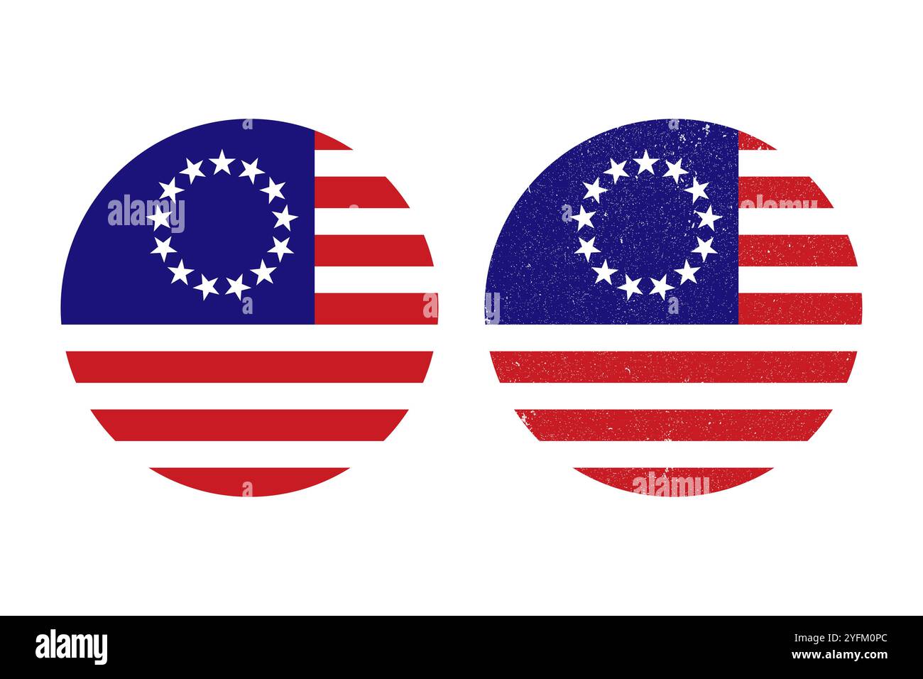 Betsy Ross American round flag. An illustration of the Besty Ross round flag. Betsy Ross American. - Stock Image