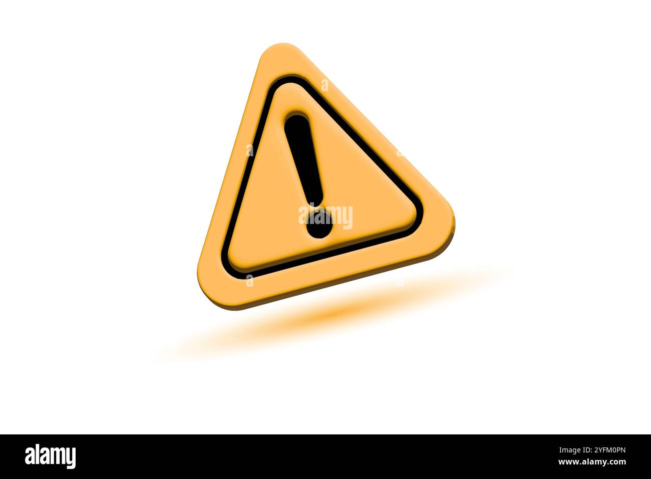 A yellow triangular warning sign with a black exclamation mark inside indicating caution or a hazard isolated on a white background - Stock Image