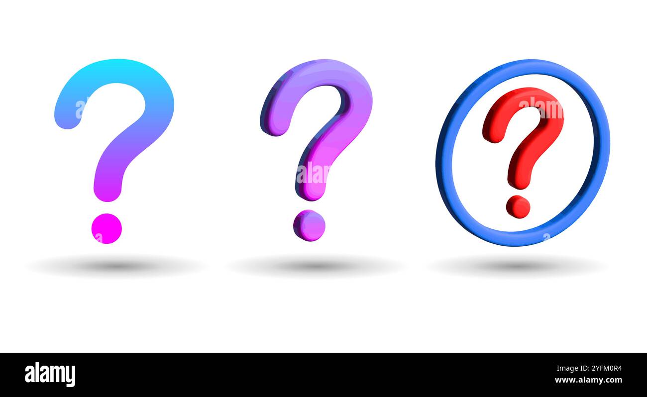 3D realistic question mark vector illustration. 3D render. - Stock Image