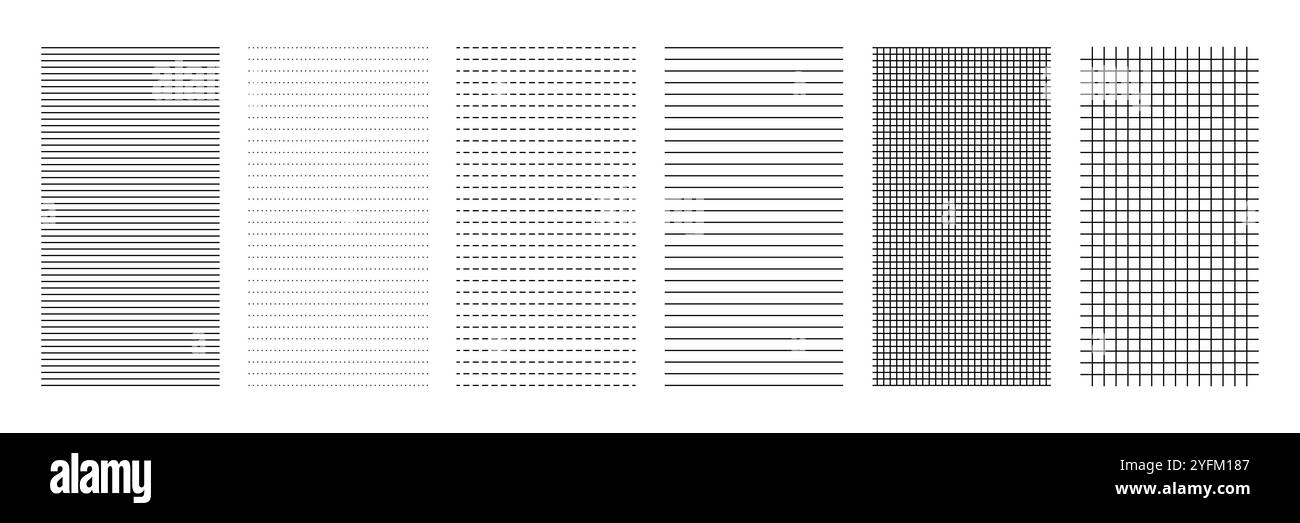 A visual representation of different line patterns and grids showcasing horizontal lines vertical lines and crosshatching textures. - Stock Image