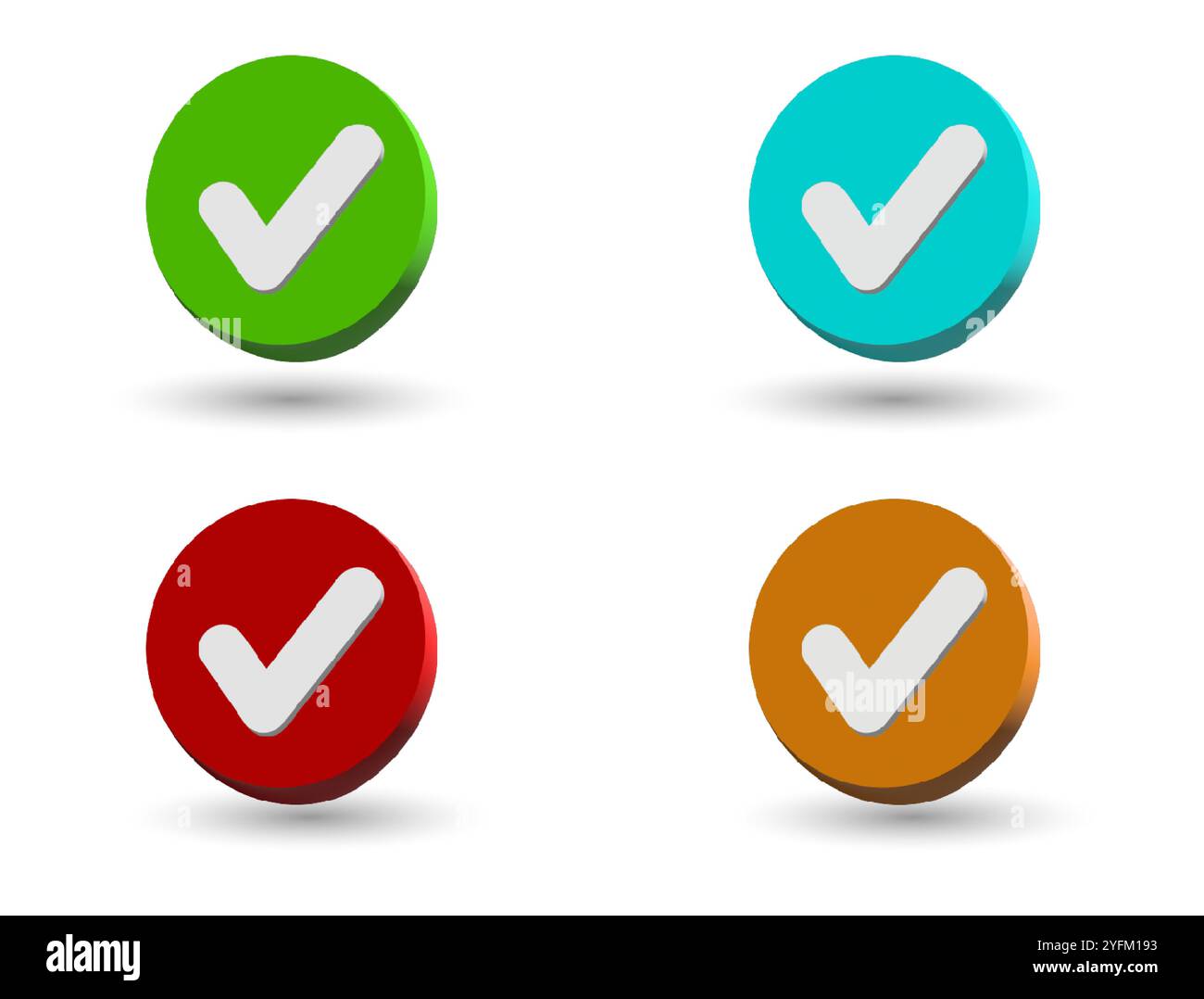 3D check icon. Checkmark, confirmation or approval plastic style yes or done button. Stock Vector