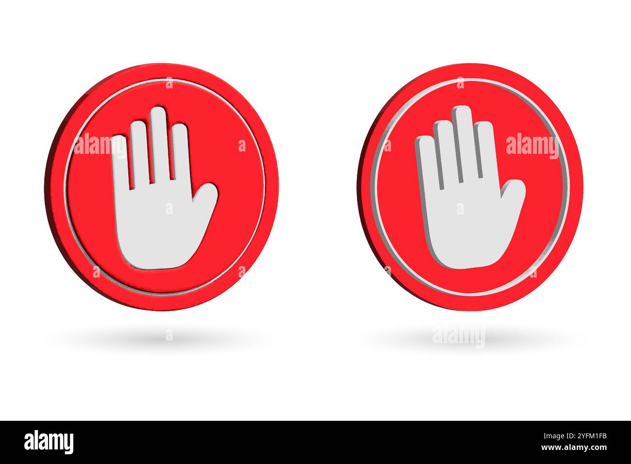 Red stop signs with white hand symbols illustrate a clear prohibition. - Stock Image