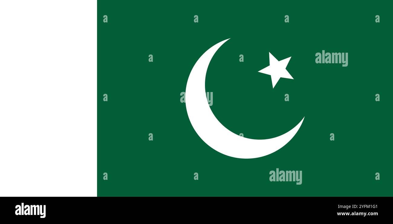 The national flag of pakistan featuring a crescent moon and star. - Stock Image