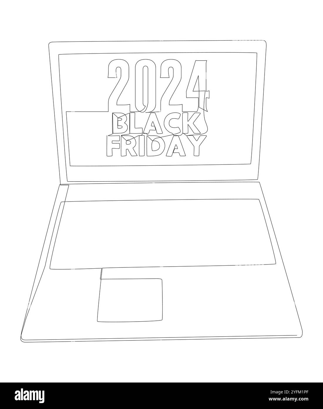 One continuous line of Laptop with Black Friday 2024 text. Thin Line