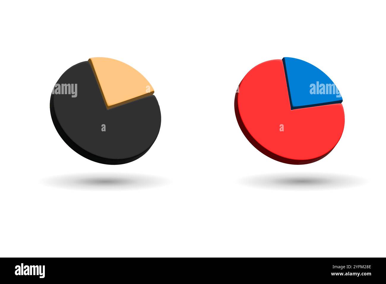 3D Pie chart icon circle divided into parts statistical diagram vector illustration. 3D render. - Stock Image