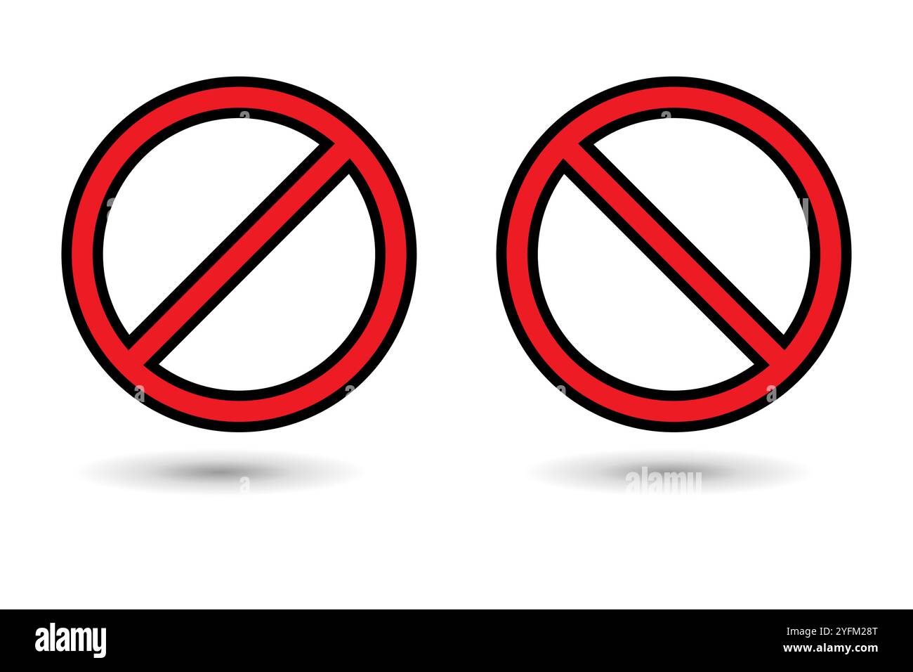 Two red prohibition signs with diagonal lines indicating restriction or denial. - Stock Image