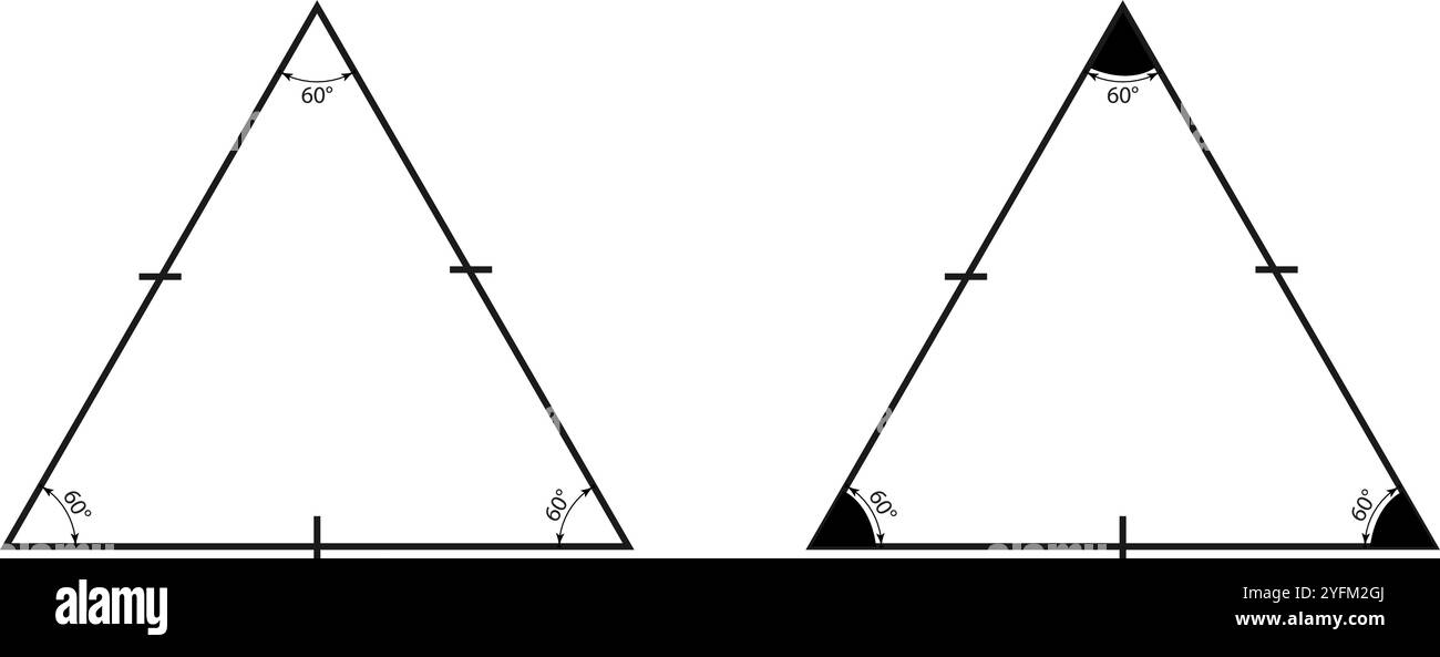 Geometric illustration of two triangles with lines and small markings. - Stock Image