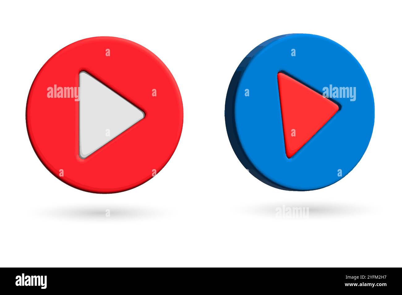 3D Red and Blue Play Button Icon Set Vector. Stock Vector
