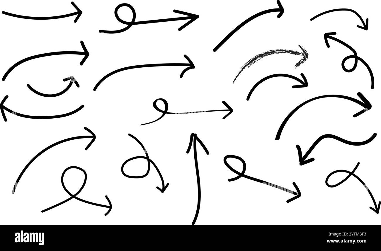 Hand drawn arrow icons doodle design elements. Diverse hand-drawn arrow ...