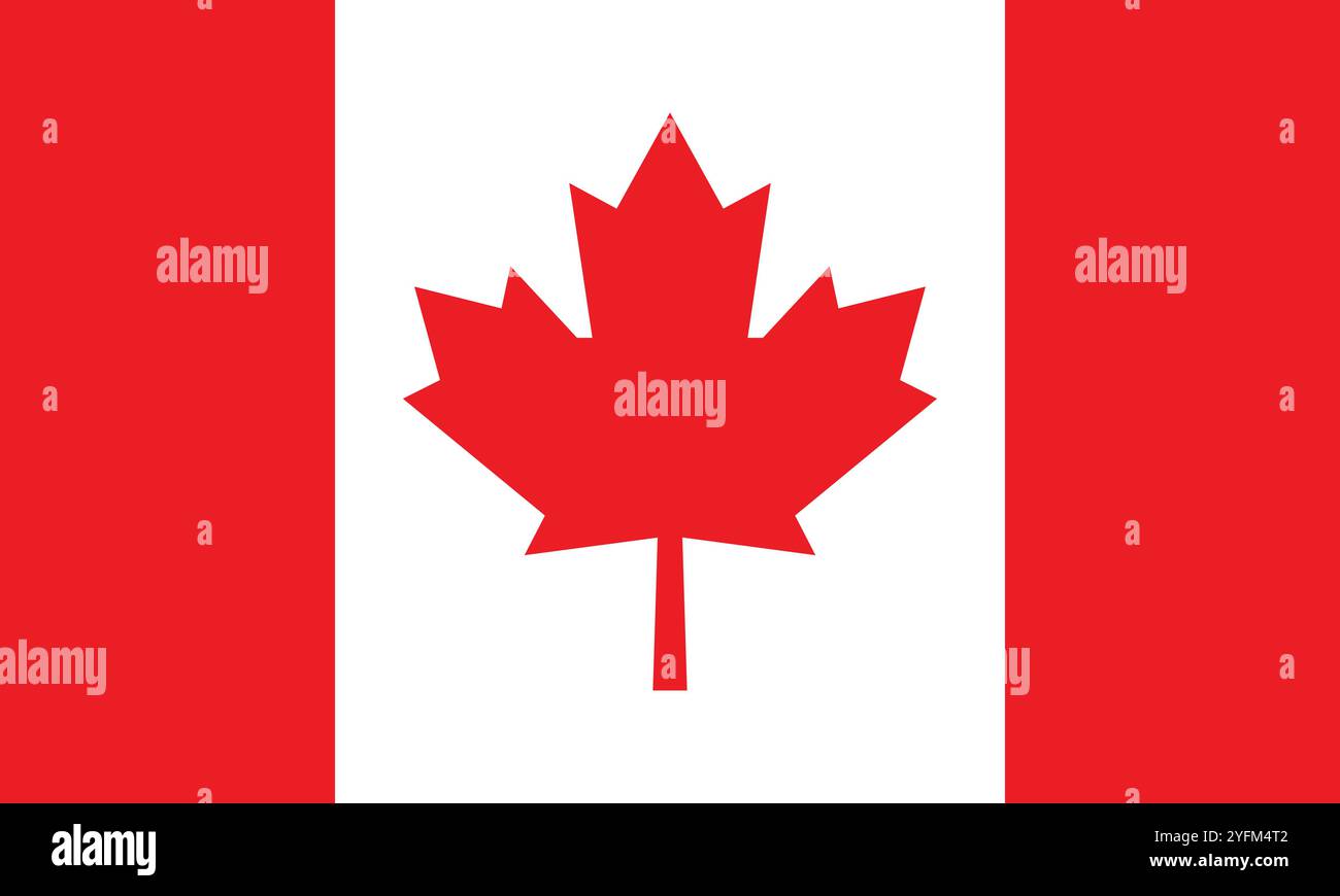 Official Flag of Canada, Red and White Colors. Stock Vector