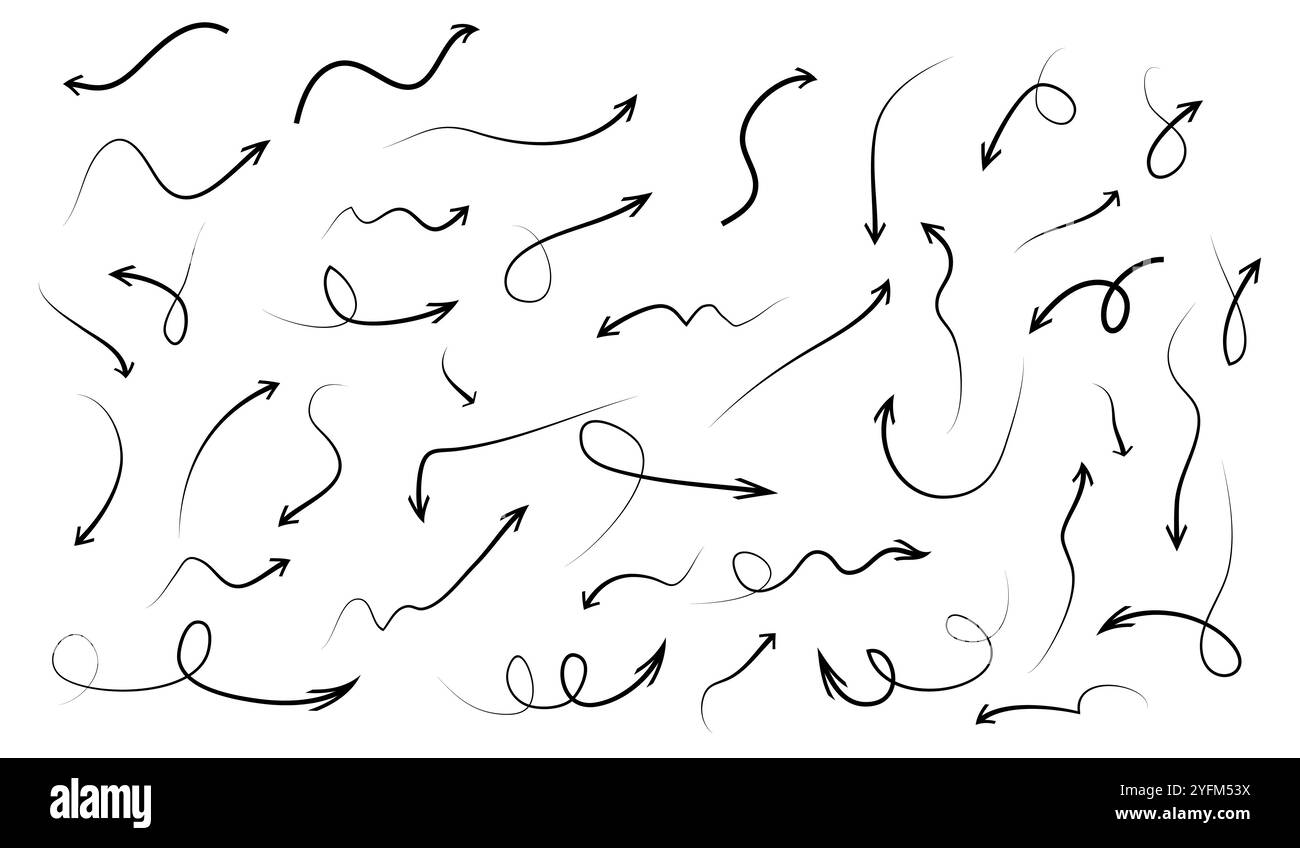 Hand drawn arrow icons doodle design elements. Diverse hand-drawn arrow ...