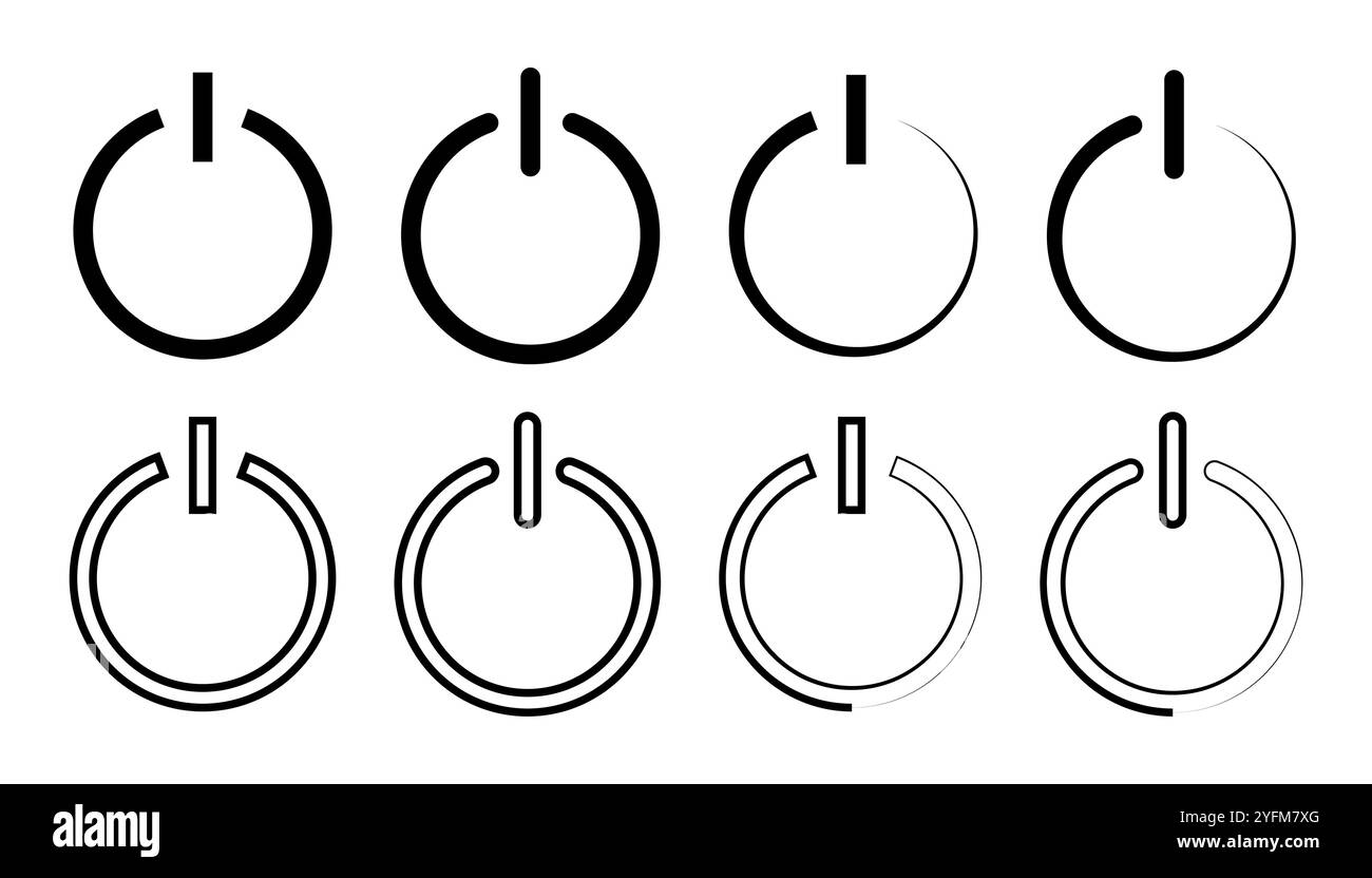 Power Button Icons in Different States. Stock Vector