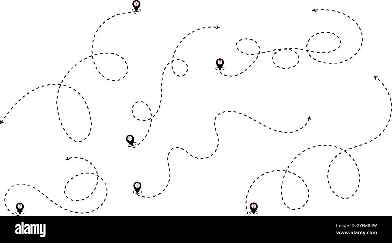 Abstract Map of Winding Paths and Destinations. Stock Vector