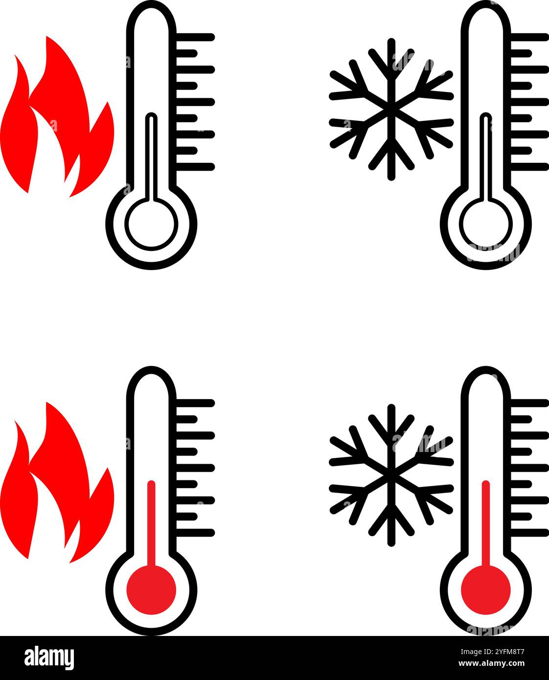 Simple graphic of low temperature with snowflake and thermometer. Stock Vector