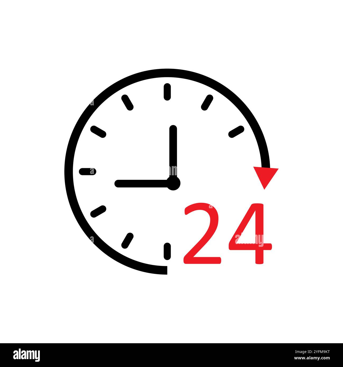 24-hour service clock icon, signifying continuous availability. Stock Vector