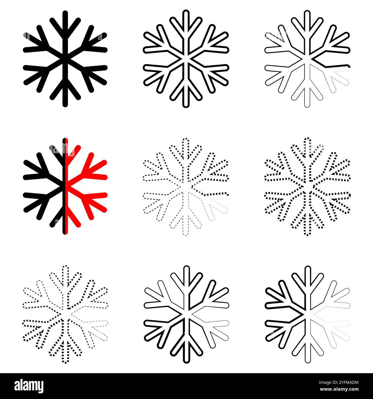 Six Unique Snowflake Designs for Winter Theme Projects. Stock Vector