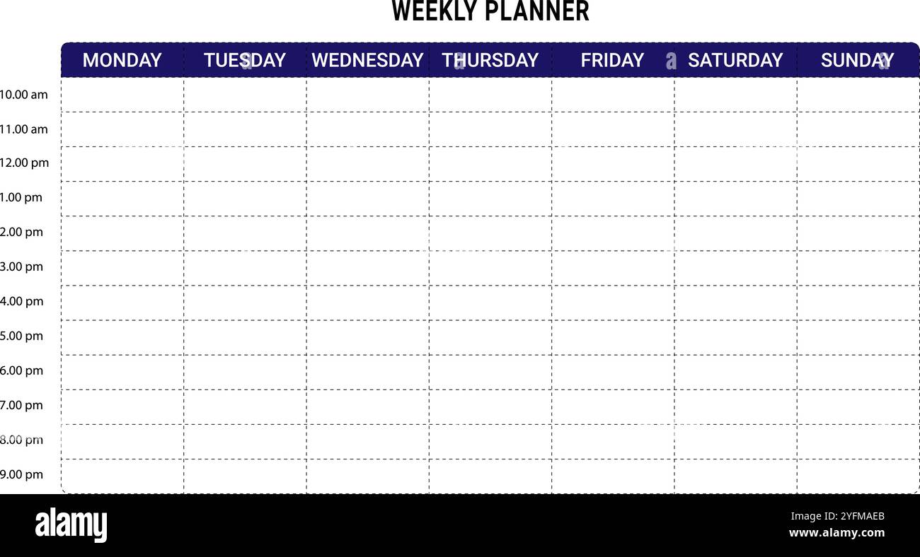 Blank Weekly Planner Template for Scheduling. Stock Vector