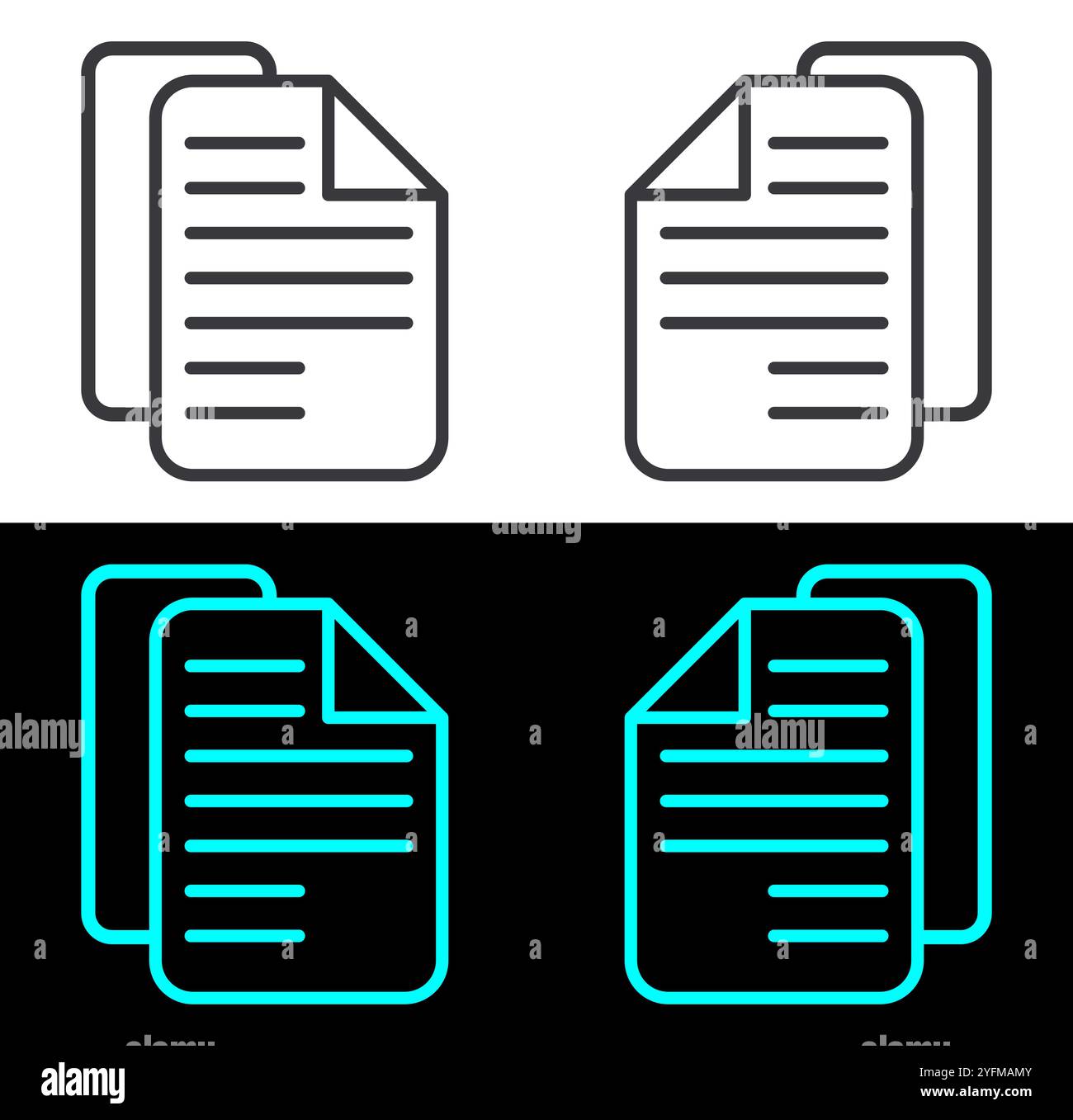 Set of Document Icons with Checkmarks and Crosses. Stock Vector