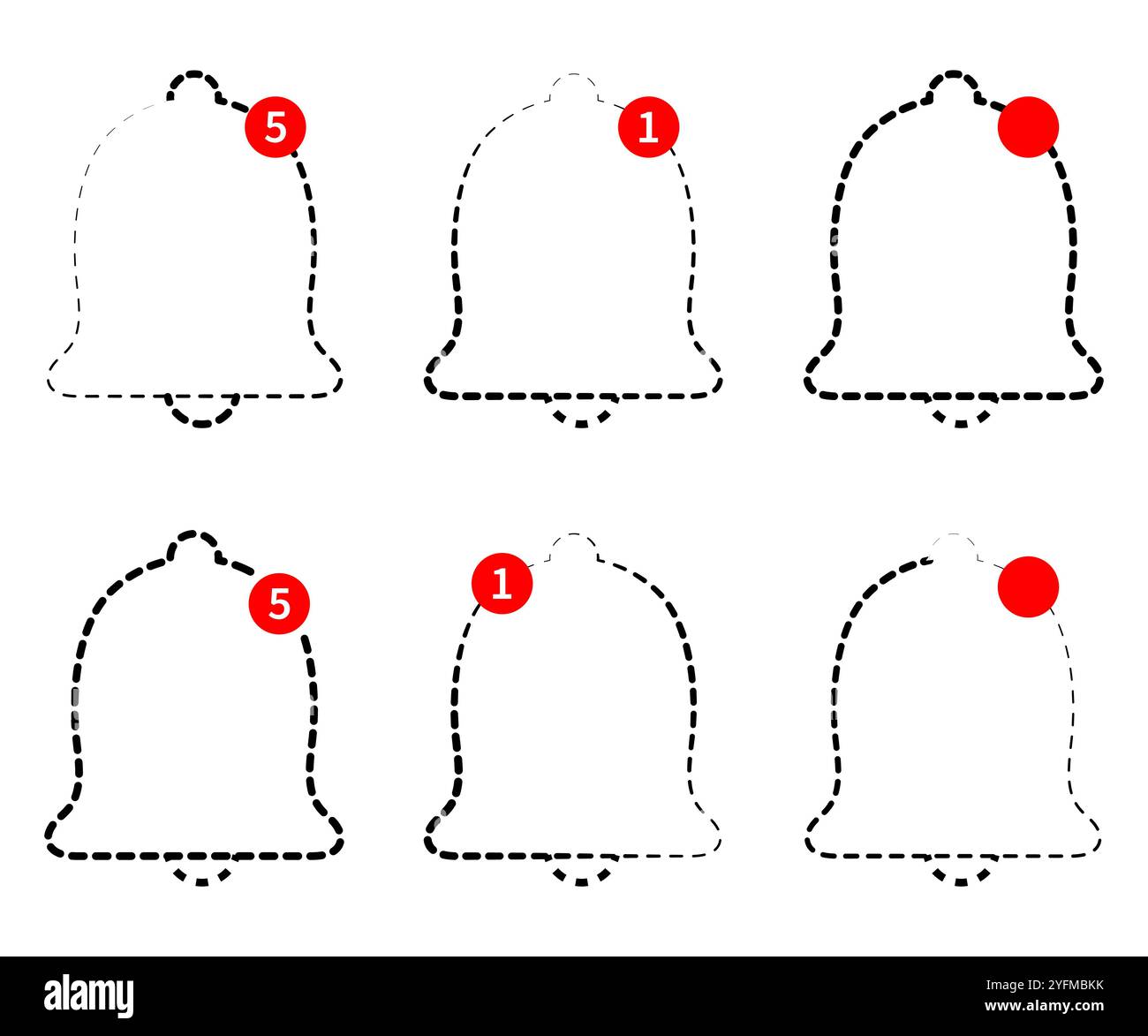 Notification Bell Icons with Different Colors and Numbered Alerts. Stock Vector