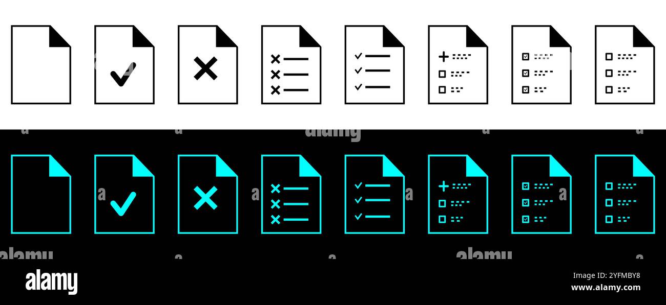 Set of Document Icons with Checkmarks and Crosses Stock Vector Image ...