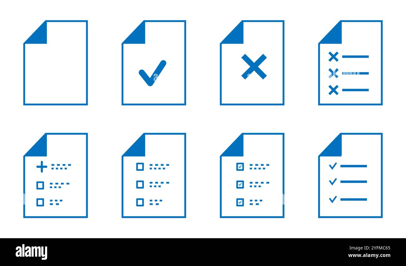 Set of Document Icons with Checkmarks and Crosses Stock Vector Image ...