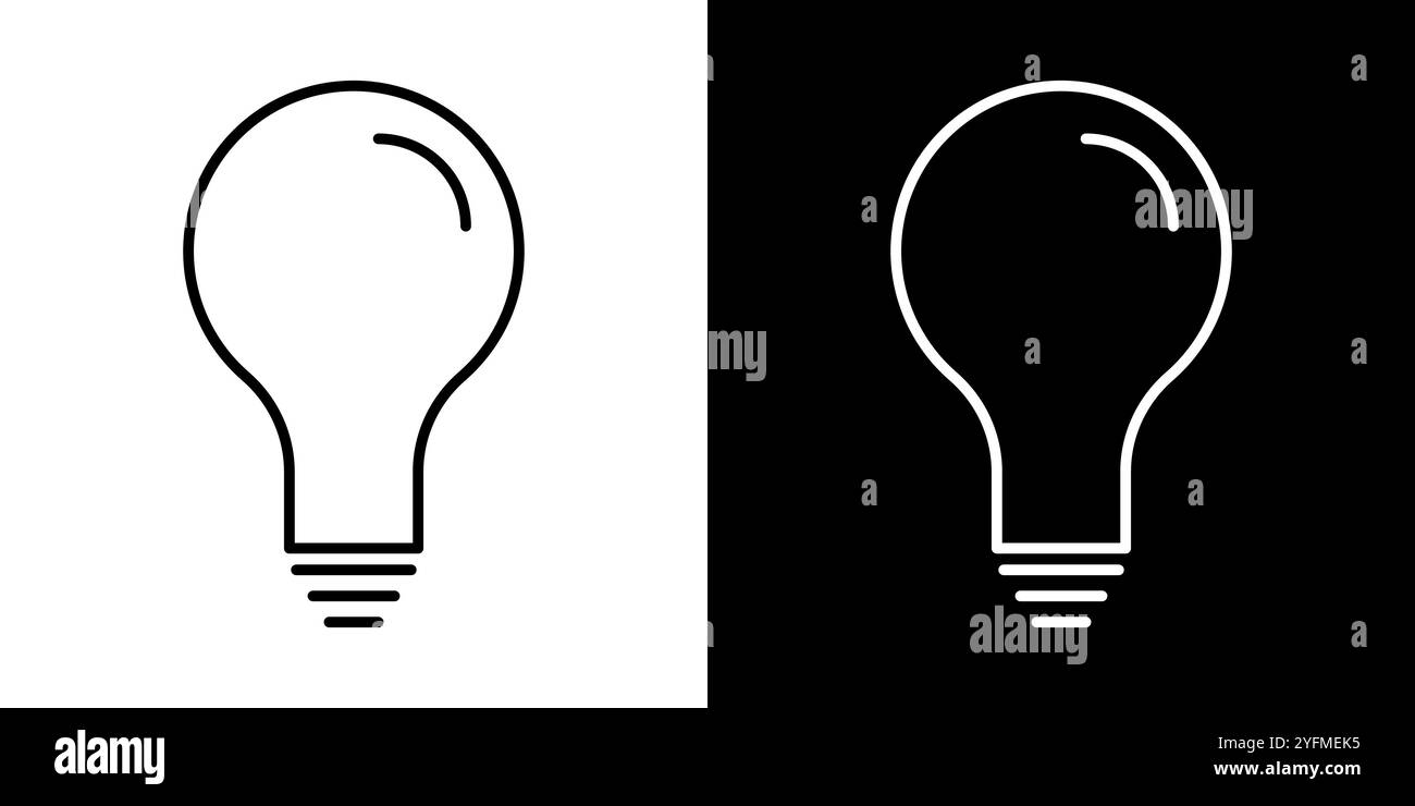 Simple light bulb outline icon isolated on white and black background ...