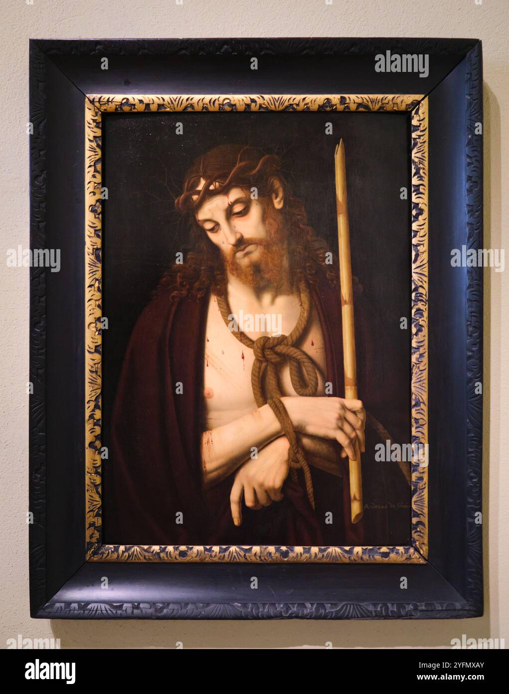 Christ Bound by Andrea Solario. A sad Jesus portrait, tied with rope ...