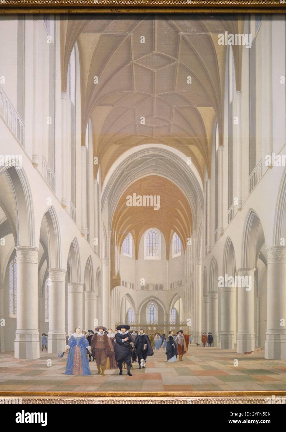 Interior of Saint Bavo, an exacting look at the white cathedral by Pieter Jansz Saenredam.  At the Philadelphia Museum of Art in Pennsylvania. Stock Photo