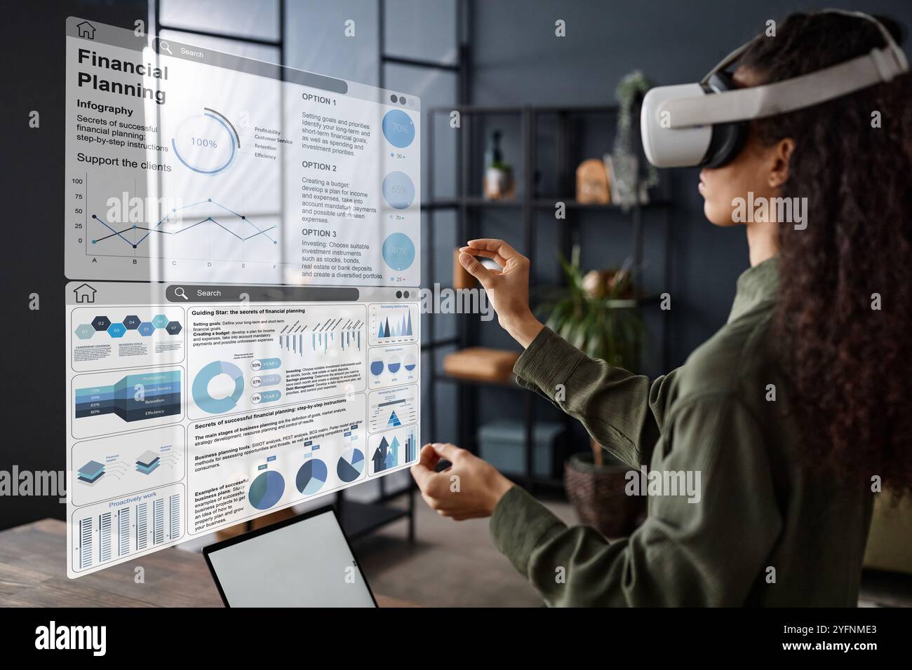 Woman Using VR Headset For Education Stock Photo