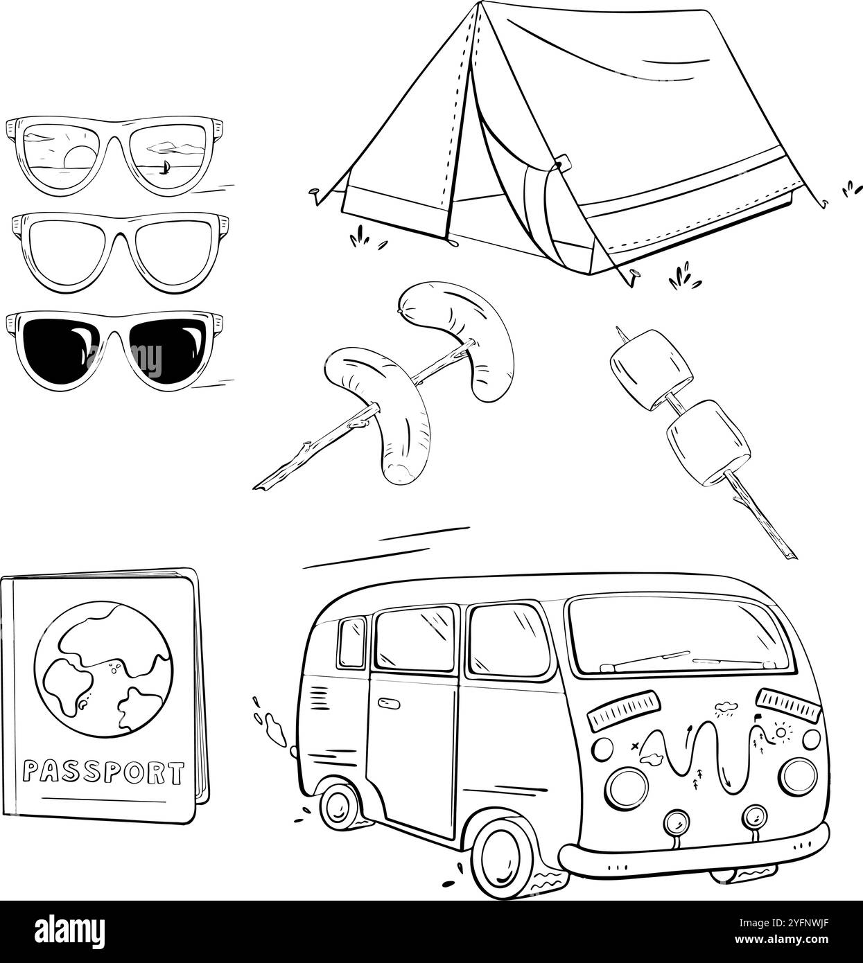 Essential Camping Gear and Travel Iconography for Outdoor Adventure