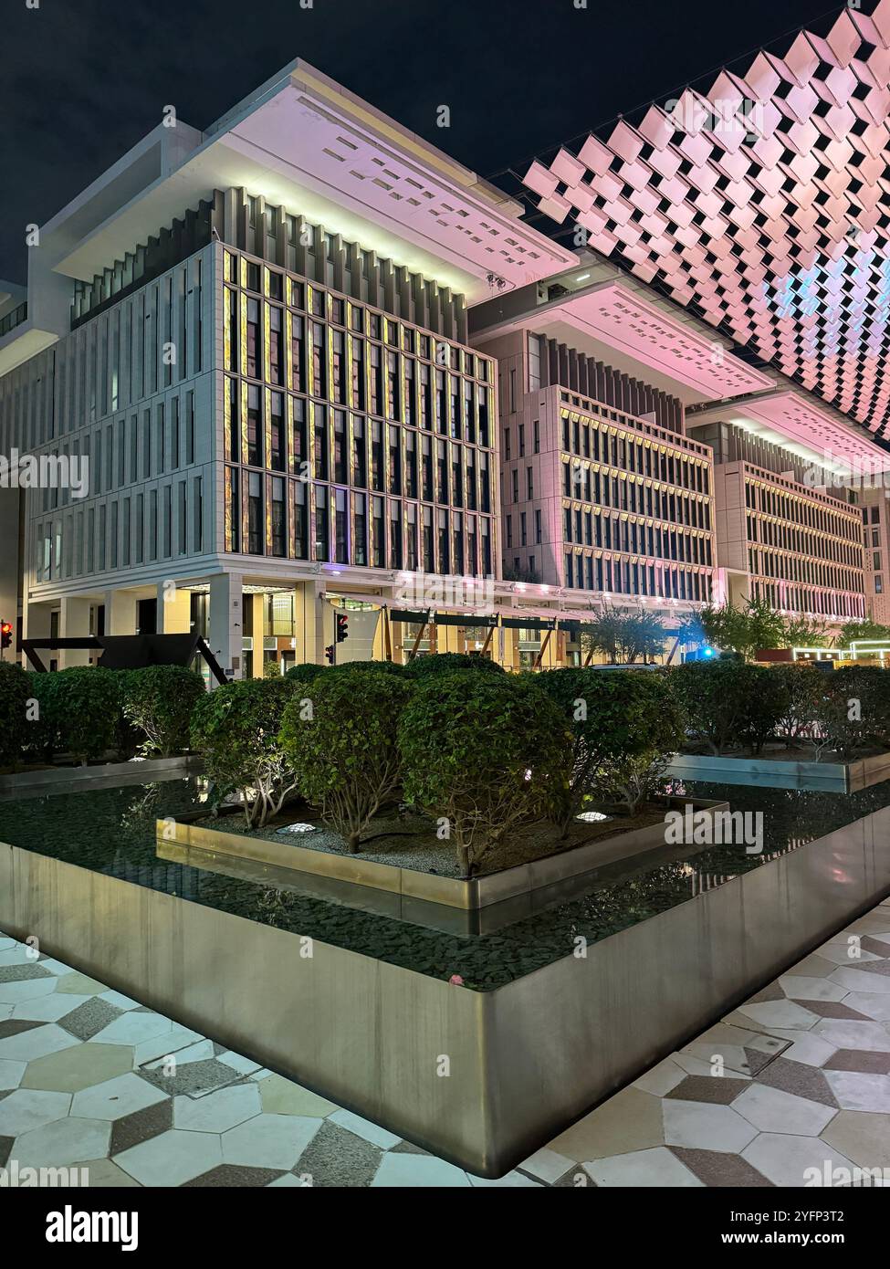 City center vibes at night , Modern sustainable architecture , LEED certified buildings, Mshreib , Doha , Qatar - Smartphone Captured Stock Image