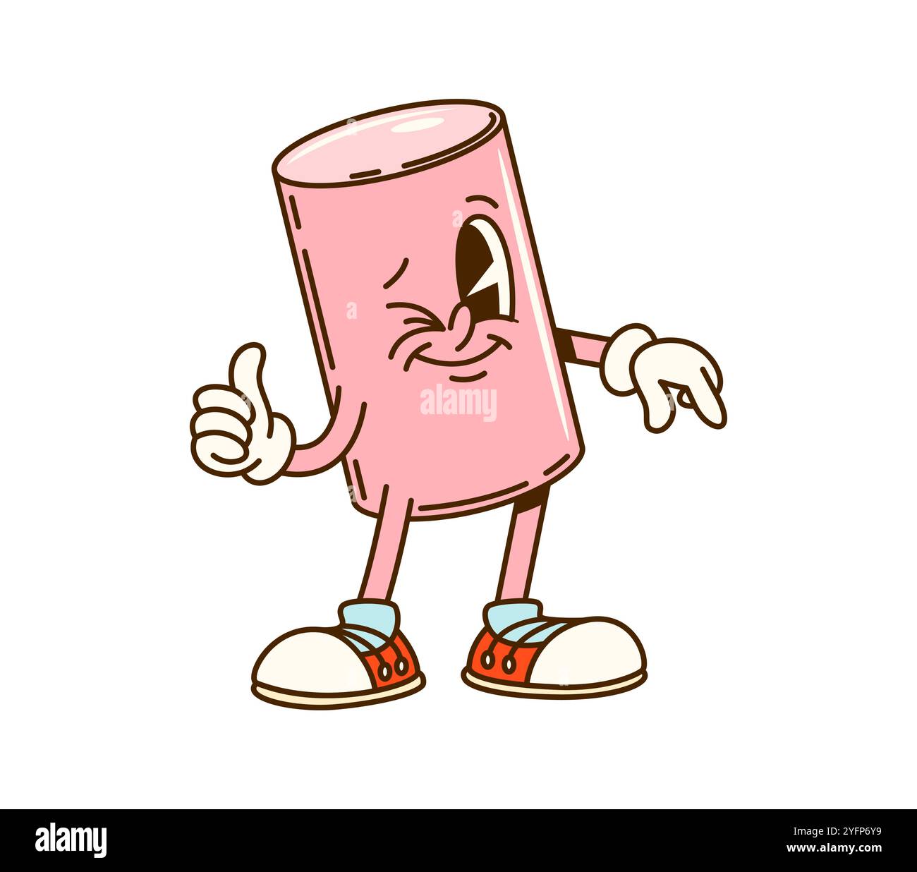Groovy math geometric cylinder figure character with happy face and ...
