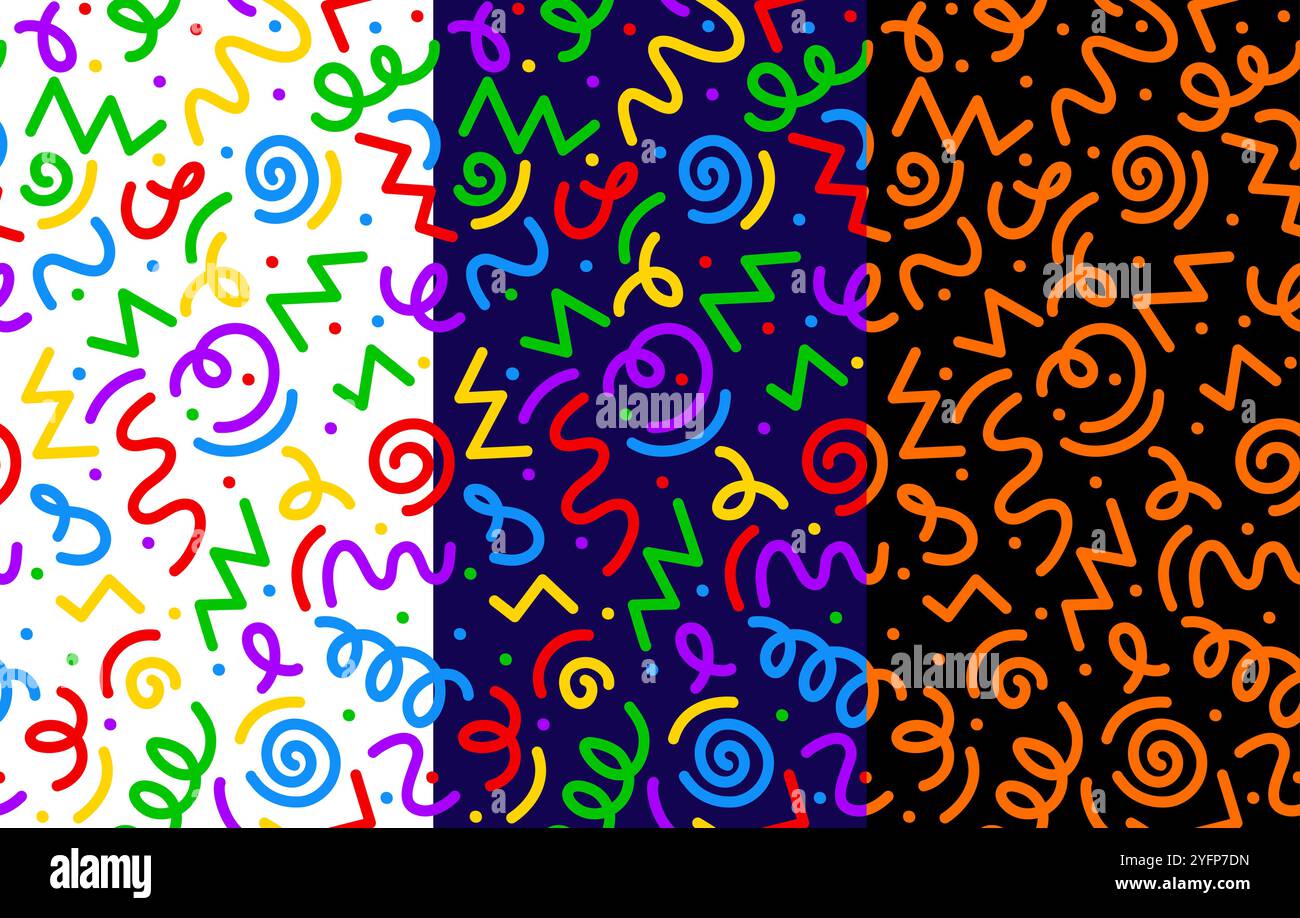 Kids holiday squiggle line pattern of abstract doodle and scribble ...