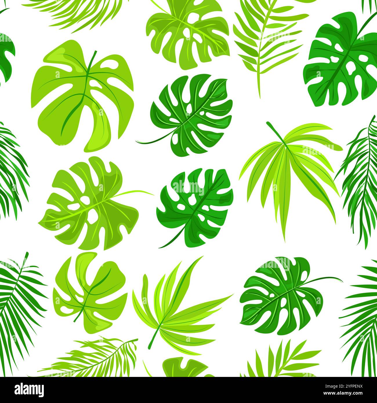 seamless pattern of vibrant green leaves on a white background. Various ...