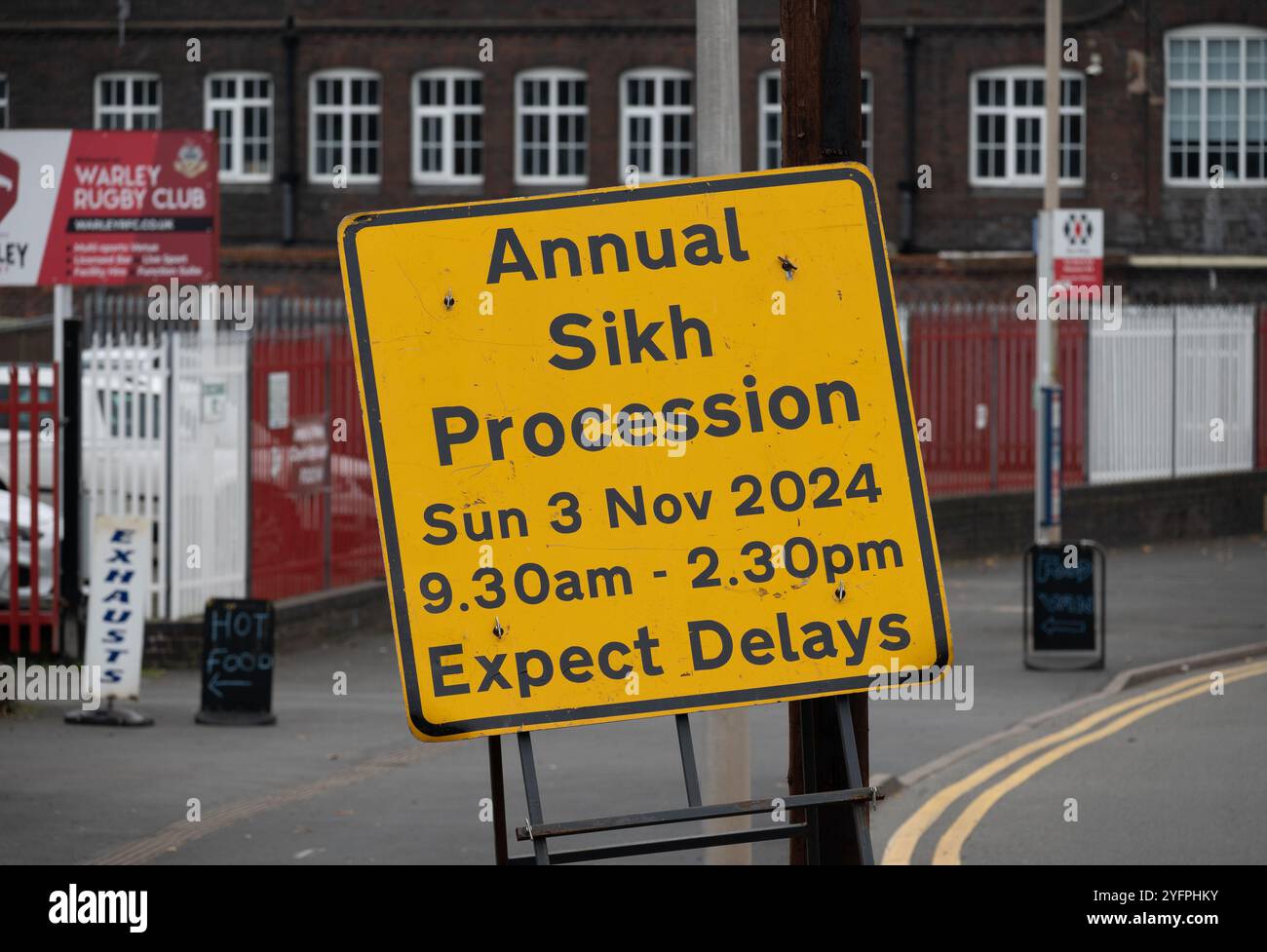 Annual Sikh Procession sign, Oldbury, West Midlands, England, UK Stock ...