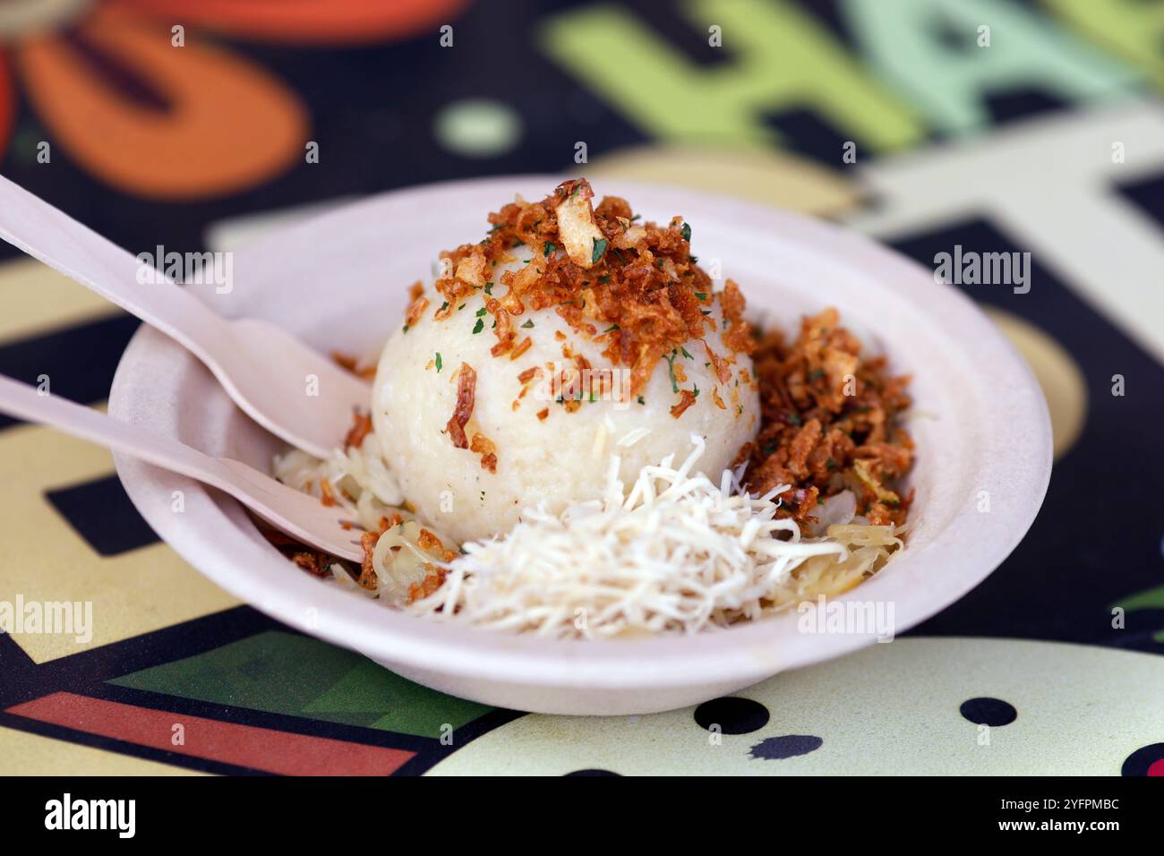 Austrian curd noodles on plum sauce.  Vienna. Austria. Stock Photo