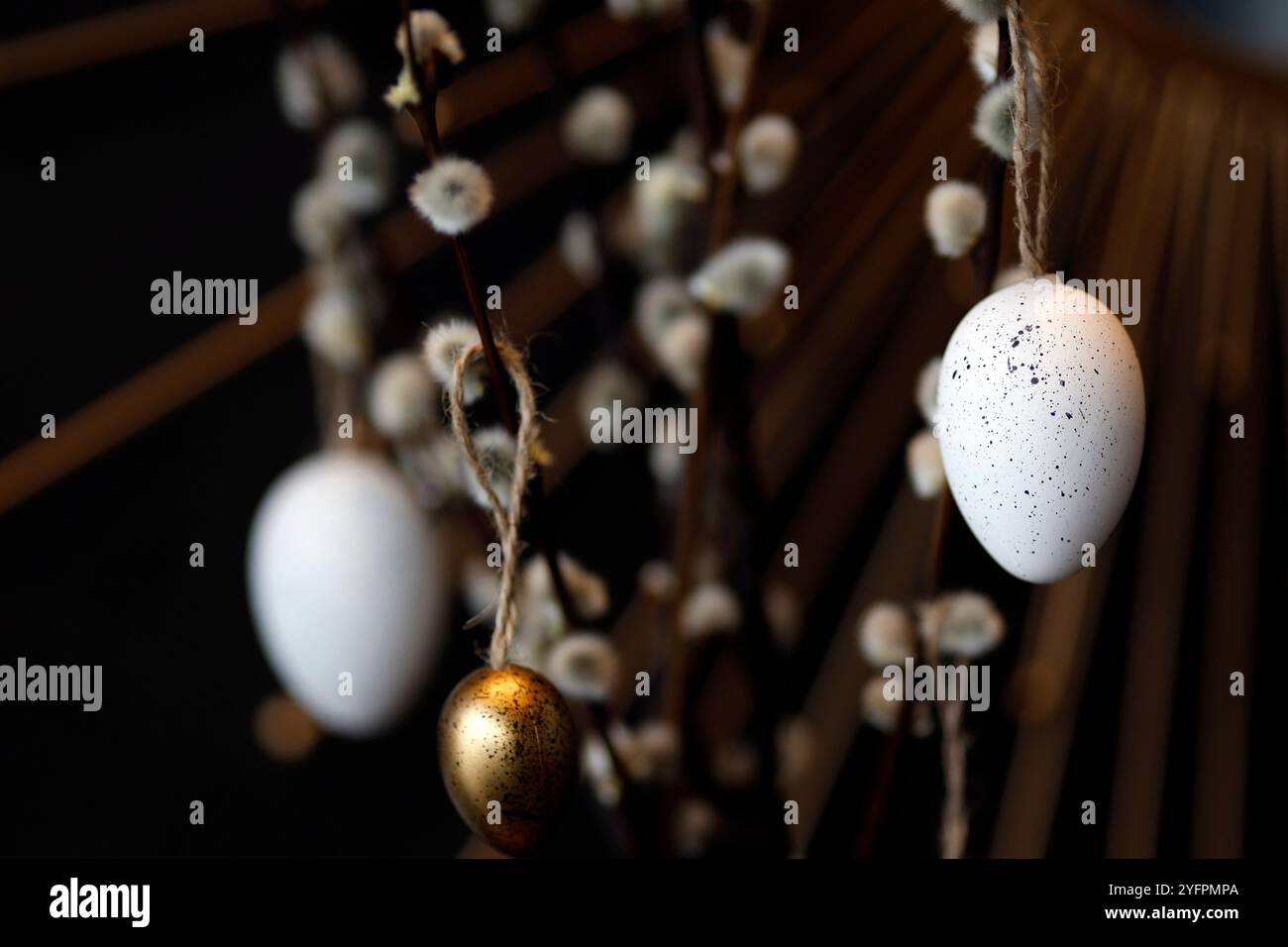 Closeup of multicolored dyed eggs for the traditional Easter celebration.  Vienna. Austria. Stock Photo