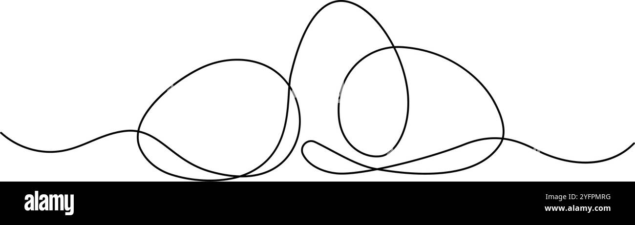 Eggs single continuous line art drawing Easter black and white minimal vector illustration Stock Vector