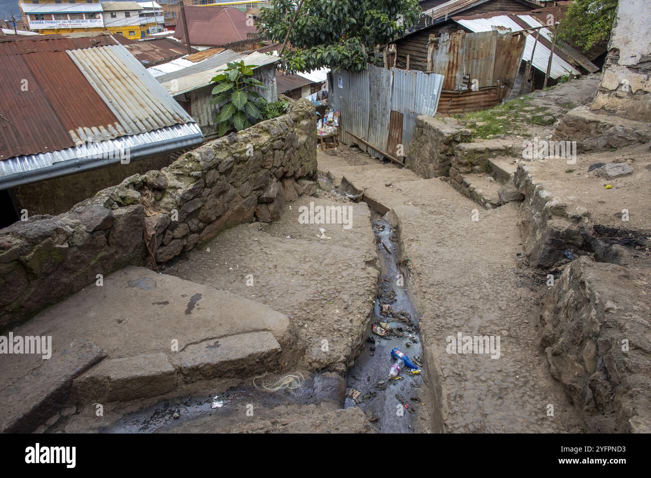 Downward street in Bukavu, DRC Stock Photo