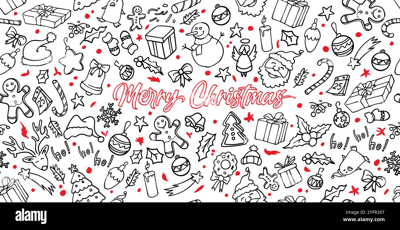 hand drawn doodle elements, Christmas set icon. vector illustration ...